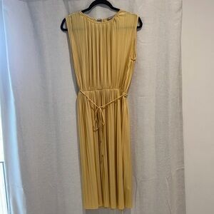 H&M Gold Pleated Sheath Midi Dress for Wedding Guest